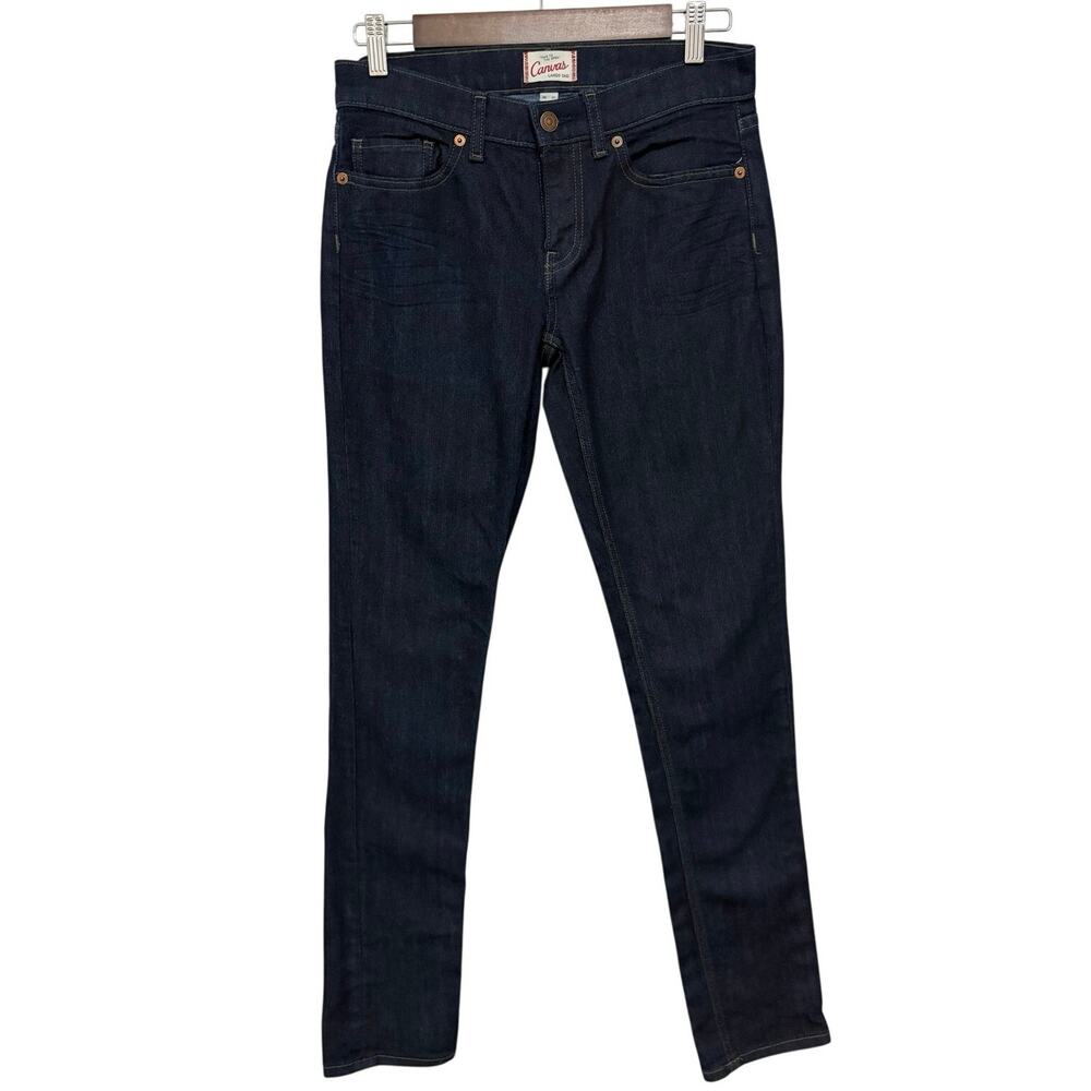 Lands End Canvas Womens 27 Pin Straight Jeans Dark Wash Indigo Denim